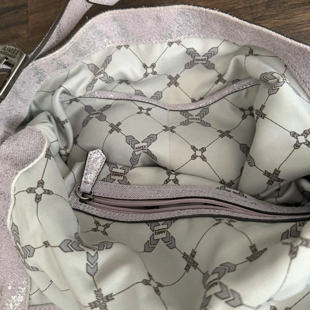 Aimee Kestenberg Bali Hobo Bag Purse Double Entry Lamb Leather Lavender Denim